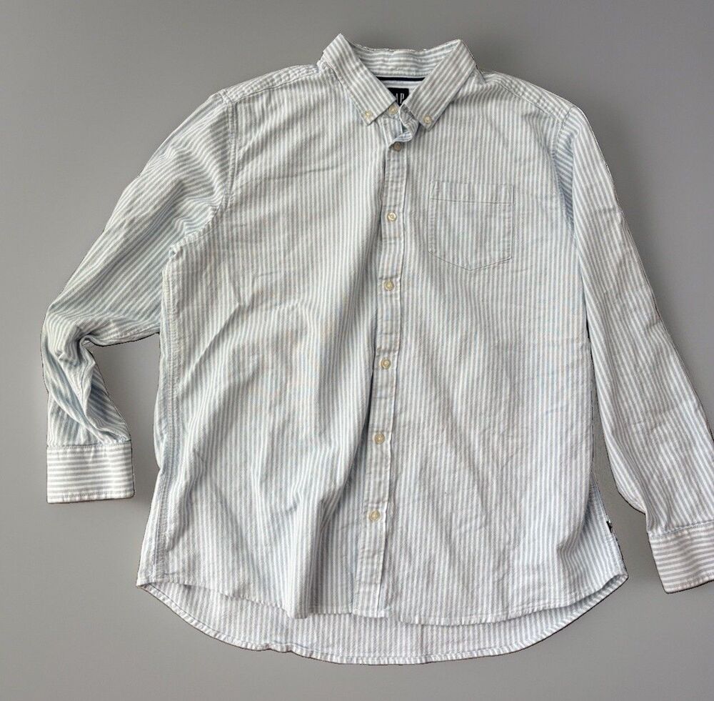 GAP Mens XXL Shirt Blue White Striped Oxford Button Down Long Sleeve Classic Fit